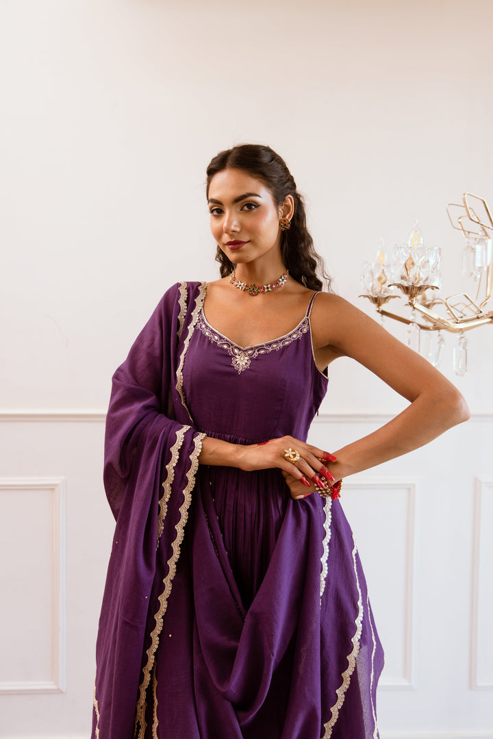 Purple-Mulmul-Gotta-Patti-Work-Strappy-Anarkali-Set