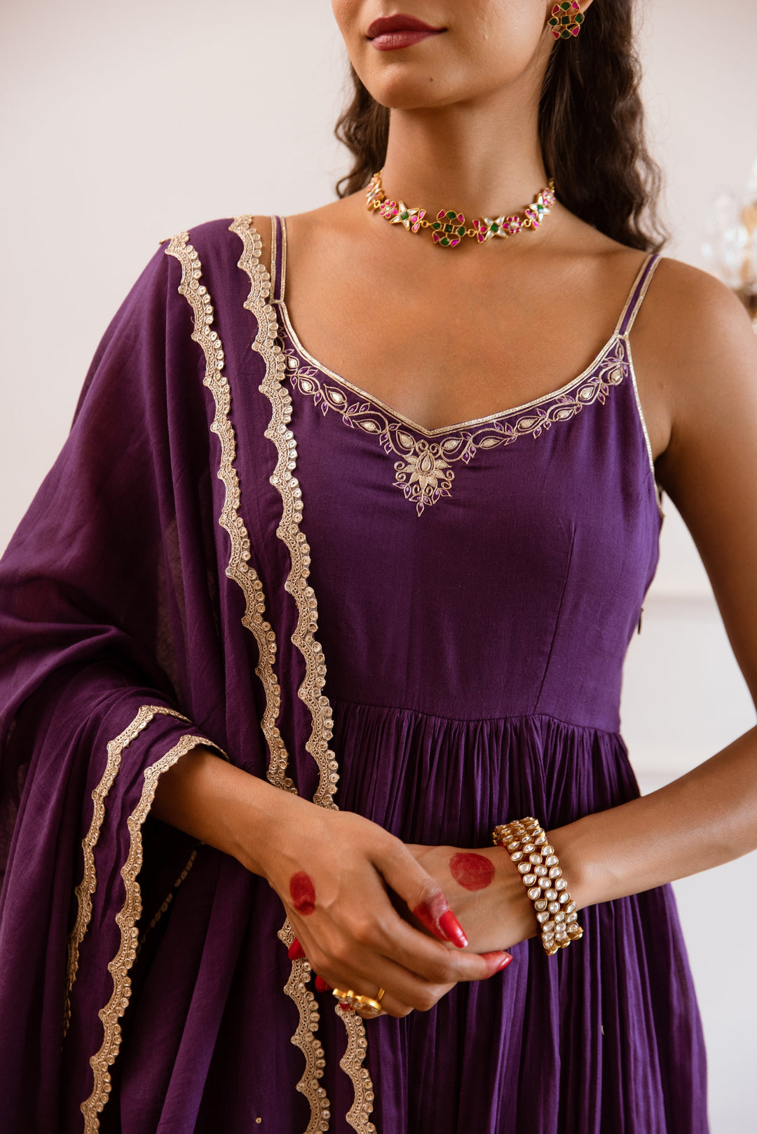 Purple-Mulmul-Gotta-Patti-Work-Strappy-Anarkali-Set