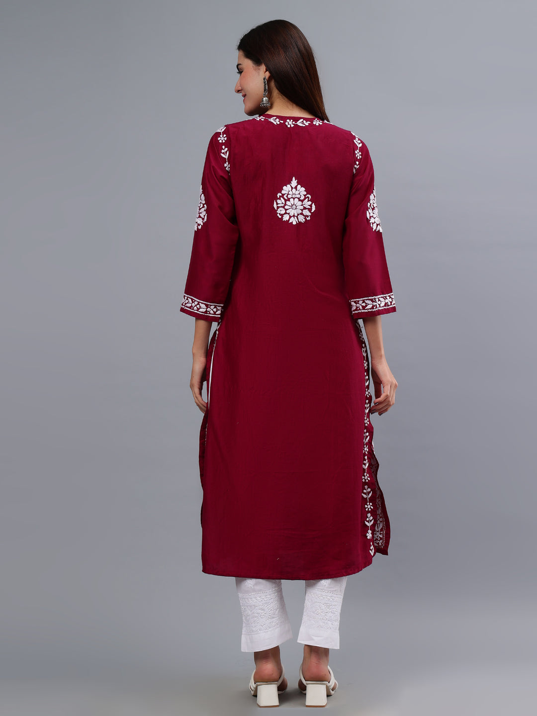 Purple Muslin Embroidered Chikankari Kurti