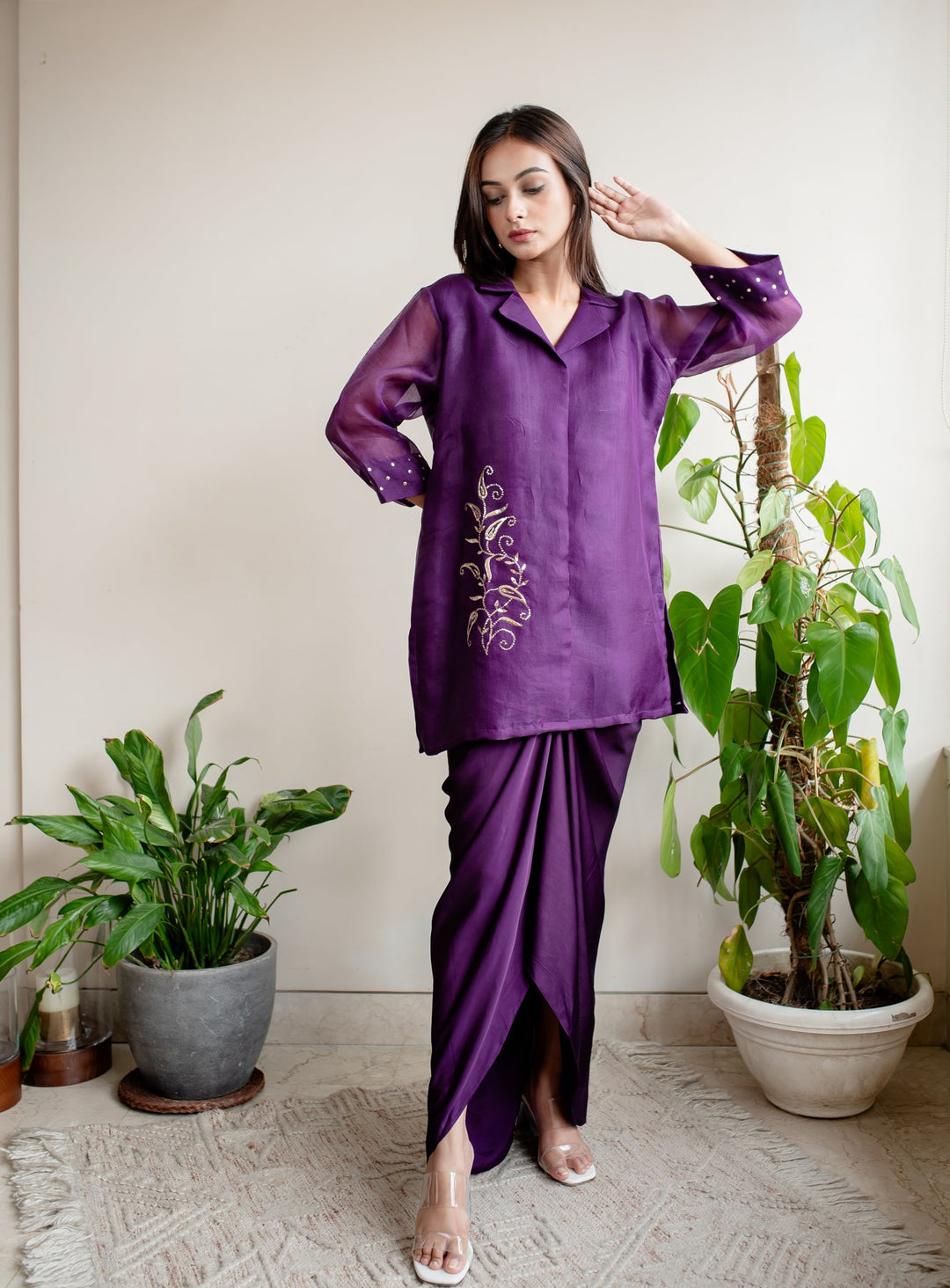 Purple-Organza-Mukaish-Embroidery-Dhoti-Skirt-Style-Co-Ord-Set