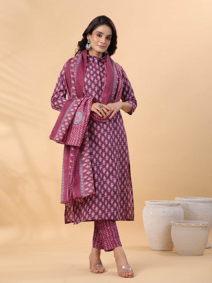 Purple-Poly-Cotton-Regular-3-Piece-Kurta-Set