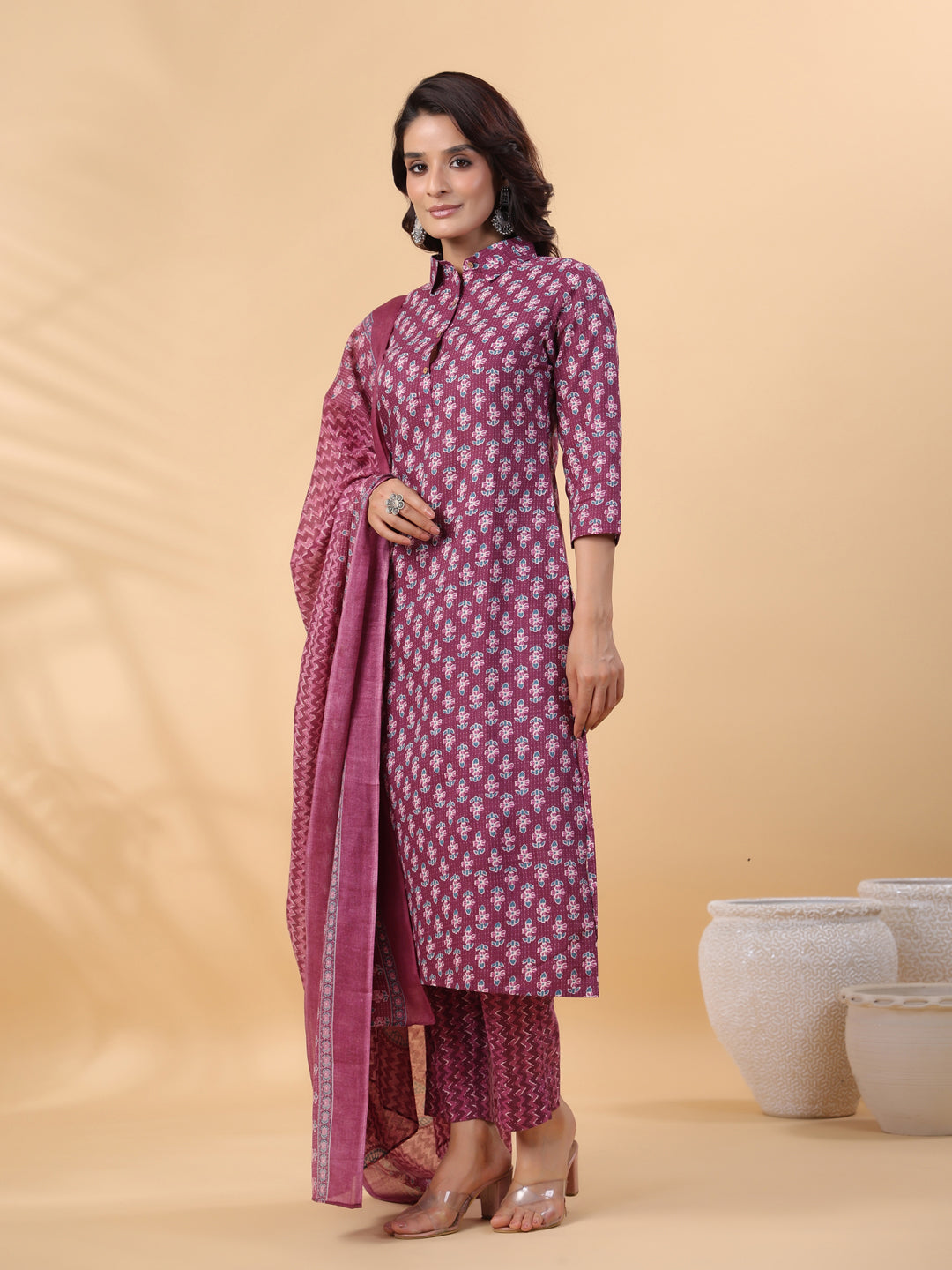 Purple-Poly-Cotton-Regular-3-Piece-Kurta-Set