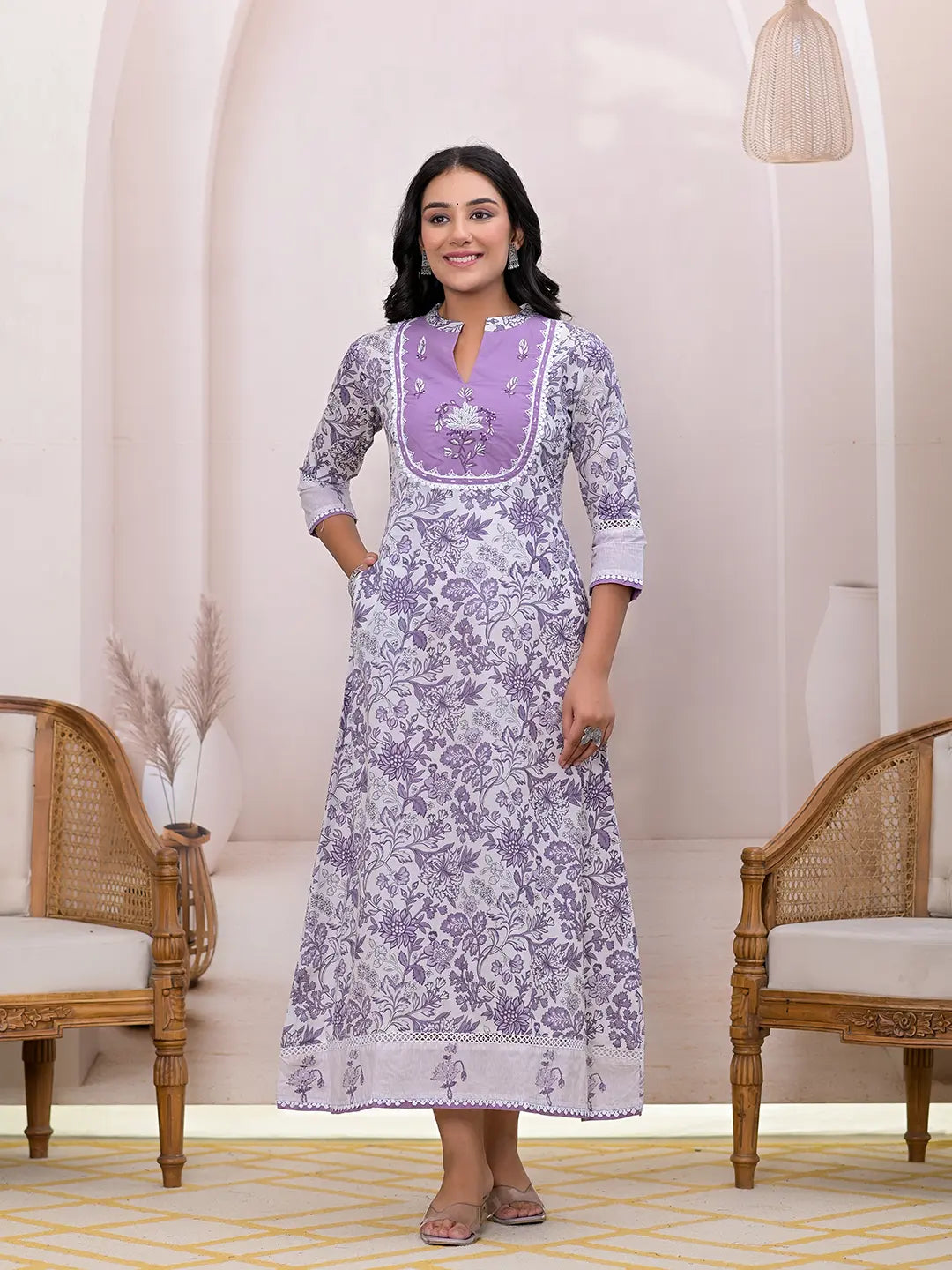 Purple-Cotton-Resham-Embroidery-Cotton-A-Liine-Maxi-Dress