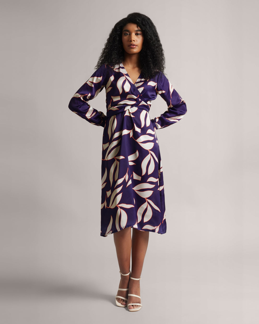 Purple Satin Wrap Midi Dress with Side Slit