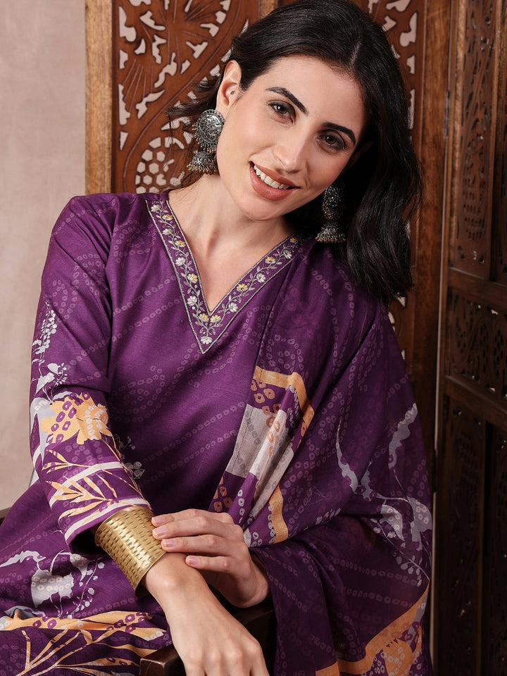 Purple-Silk-Blend-Floral-Print-3-Piece-Kurta-Set