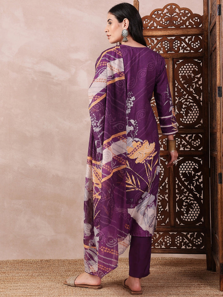 Purple-Silk-Blend-Floral-Print-3-Piece-Kurta-Set