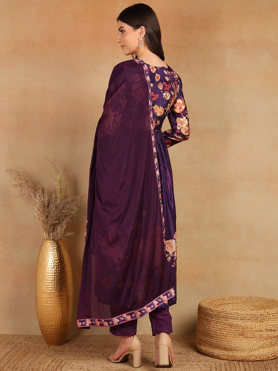 Purple-Silk-Blend-Floral-Printed-3-Piece-Kurta-Set