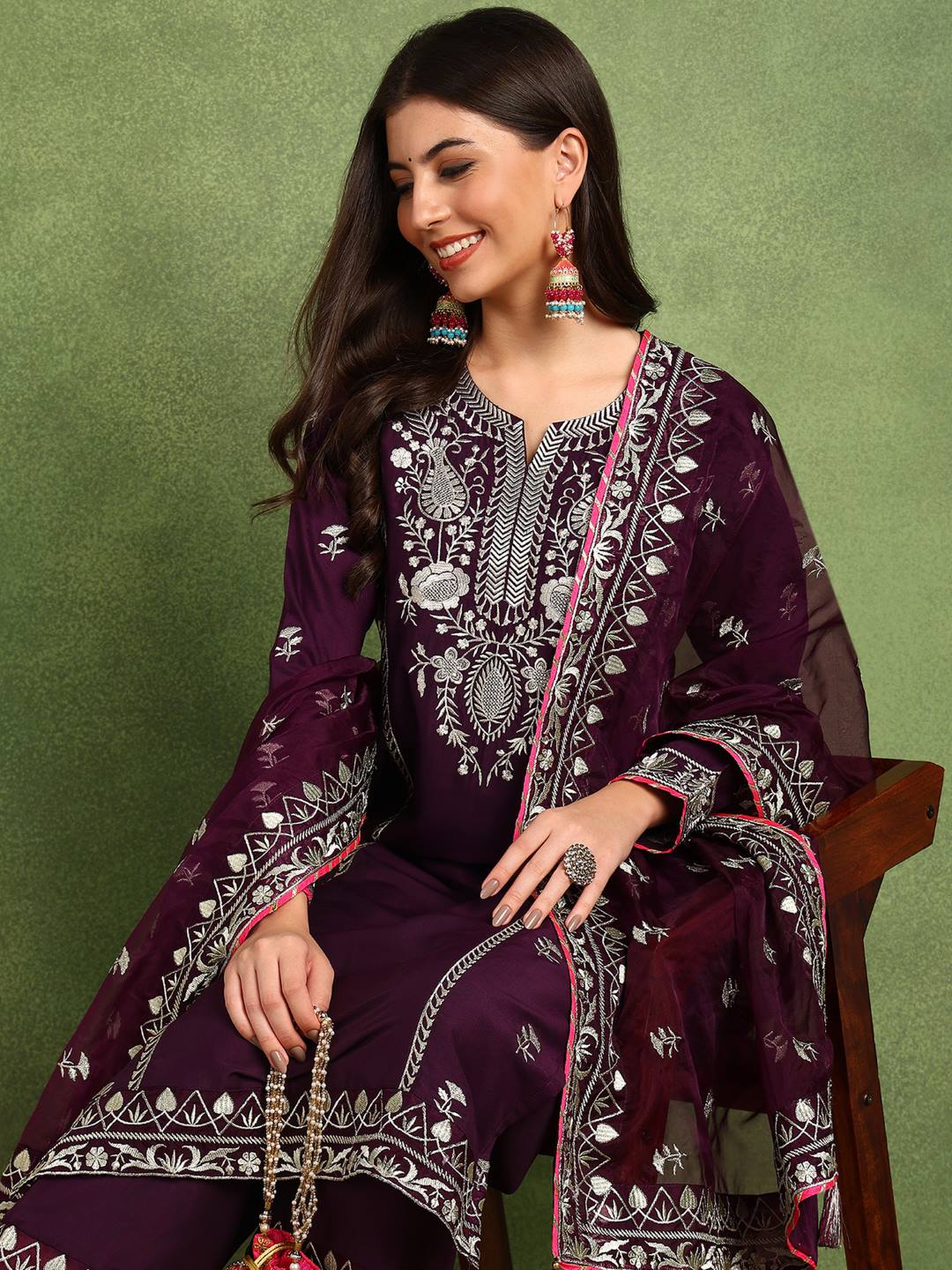 Purple-Silk-Blend-Yoke-Design-Zari-3-Piece-Kurta-Sets