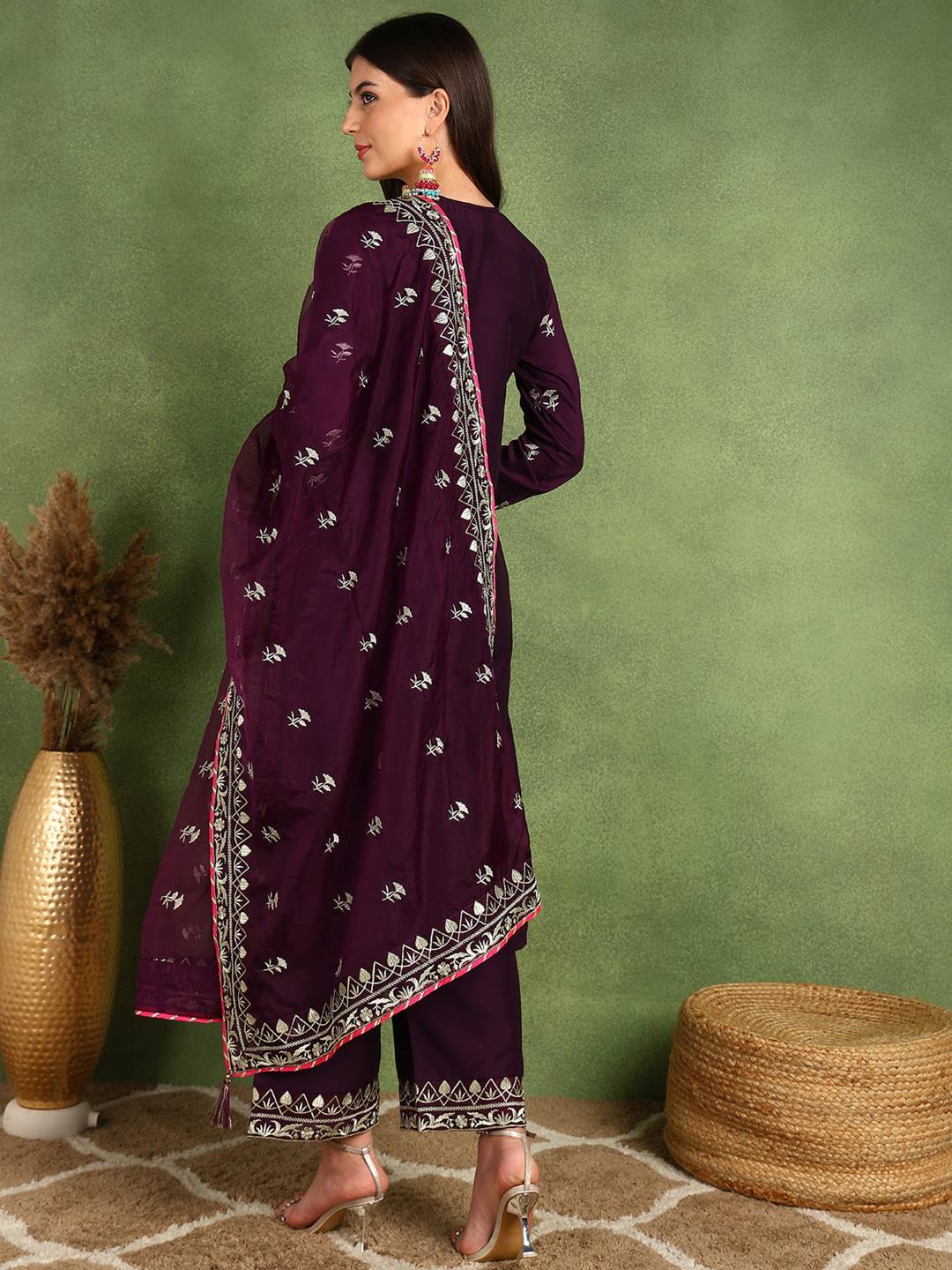 Purple-Silk-Blend-Yoke-Design-Zari-3-Piece-Kurta-Sets