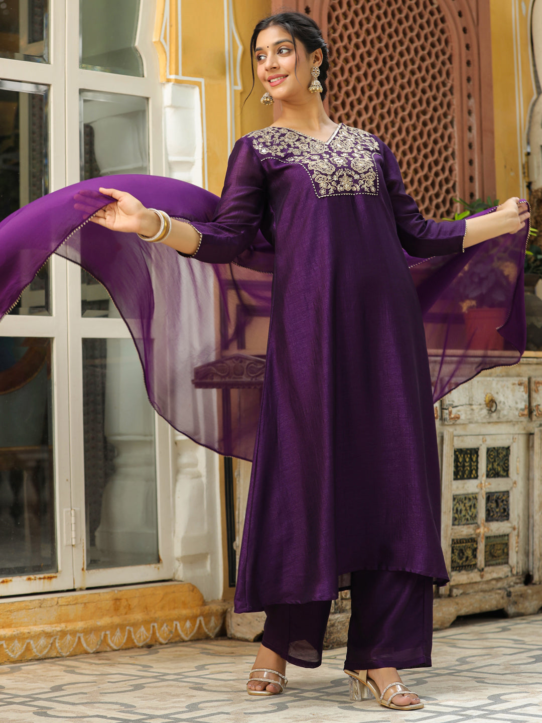 Purple-Silk-Blend-Yoke-Embroidery-3-Piece-Kurta-Set