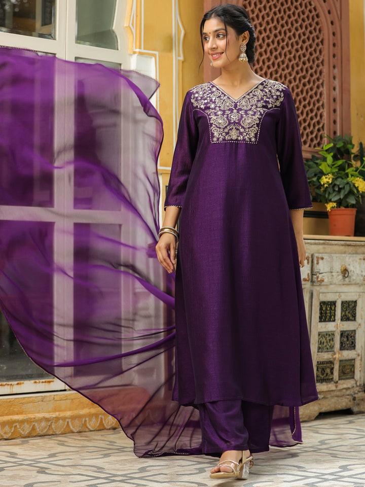 Purple-Silk-Blend-Yoke-Embroidery-3-Piece-Kurta-Set