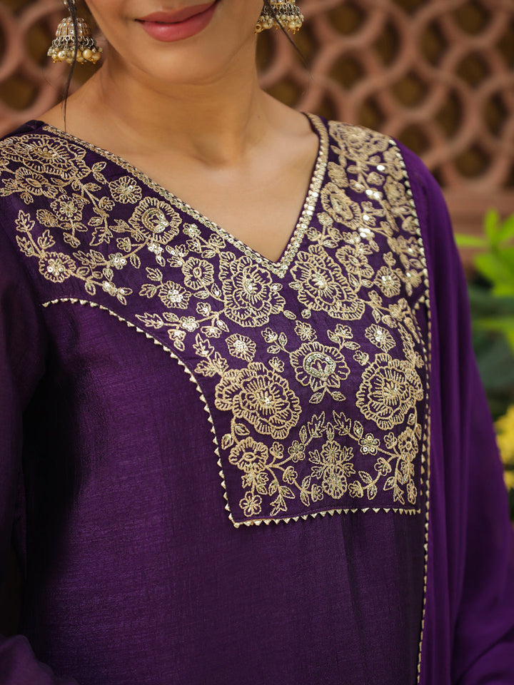 Purple-Silk-Blend-Yoke-Embroidery-3-Piece-Kurta-Set