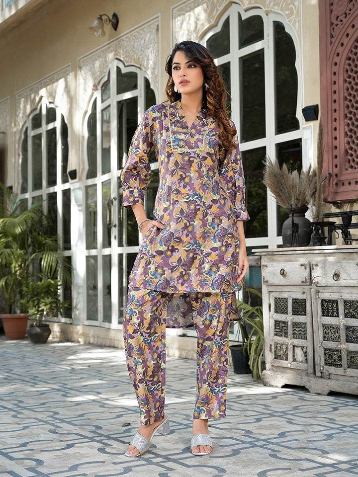 Purple-Silk-Blend-Floral-Printed-Co-Ord-Set