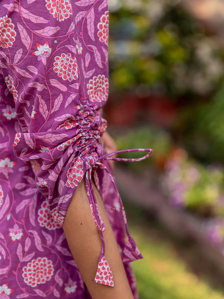 ZERESOUQ-Purple-Viscose-Rayon-Floral-Print-Straight-3-Piece-Kurta-Sets