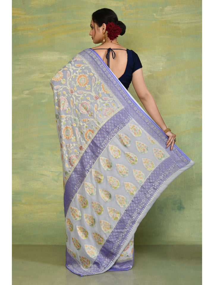 Purple & Off-White Georgette Banarasi Saree