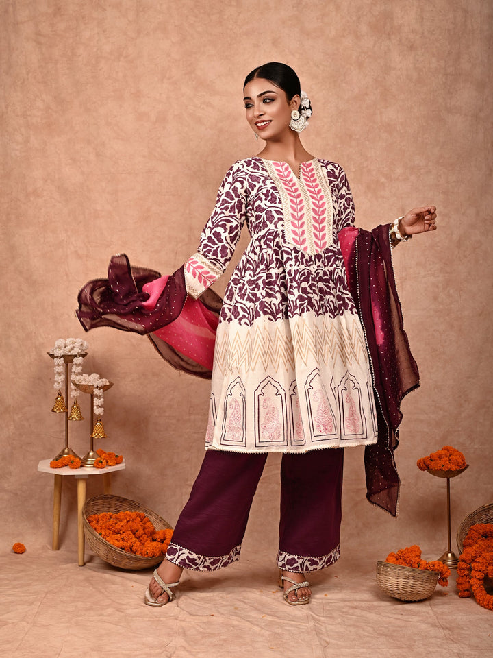 ZERESOUQ-Purple-&-Off-White-Nur-Chanderi-Silk-Kurta-Set-With-Dupatta-(Set-Of-3)