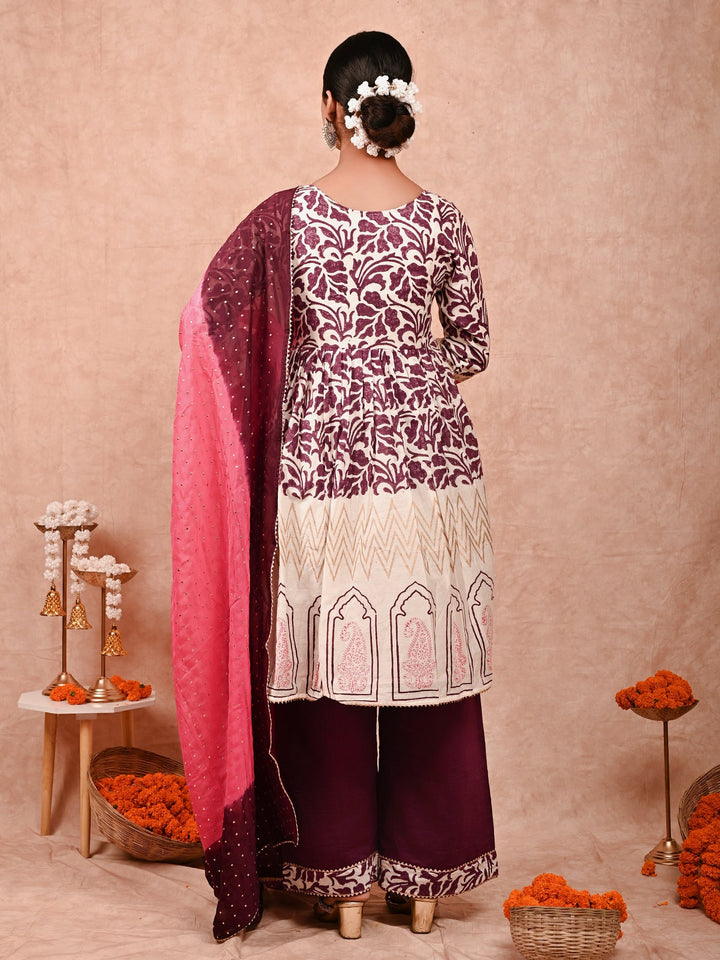 ZERESOUQ-Purple-&-Off-White-Nur-Chanderi-Silk-Kurta-Set-With-Dupatta-(Set-Of-3)