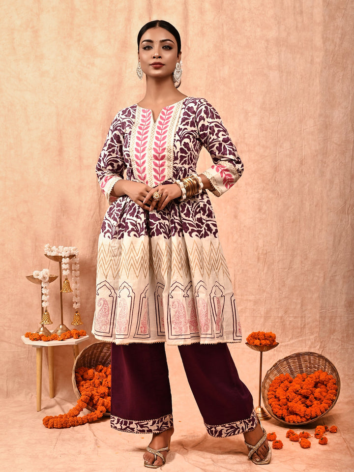 ZERESOUQ-Purple-&-Off-White-Nur-Chanderi-Silk-Kurta-Set-(Set-of-2)