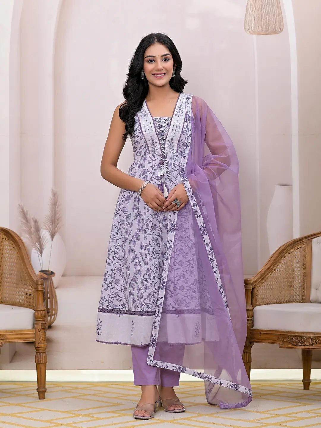 Purple-&-White-Cotton-Embroidered-Anarkali-Set