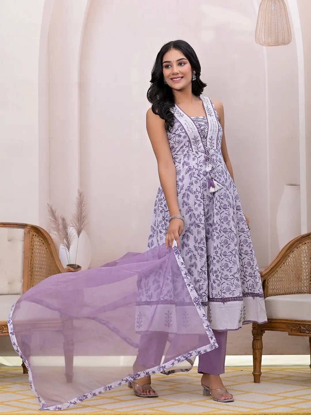 Purple-&-White-Cotton-Embroidered-Anarkali-Set