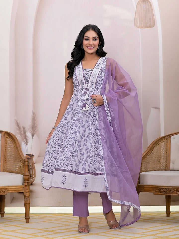 Purple-&-White-Cotton-Embroidered-Anarkali-Set