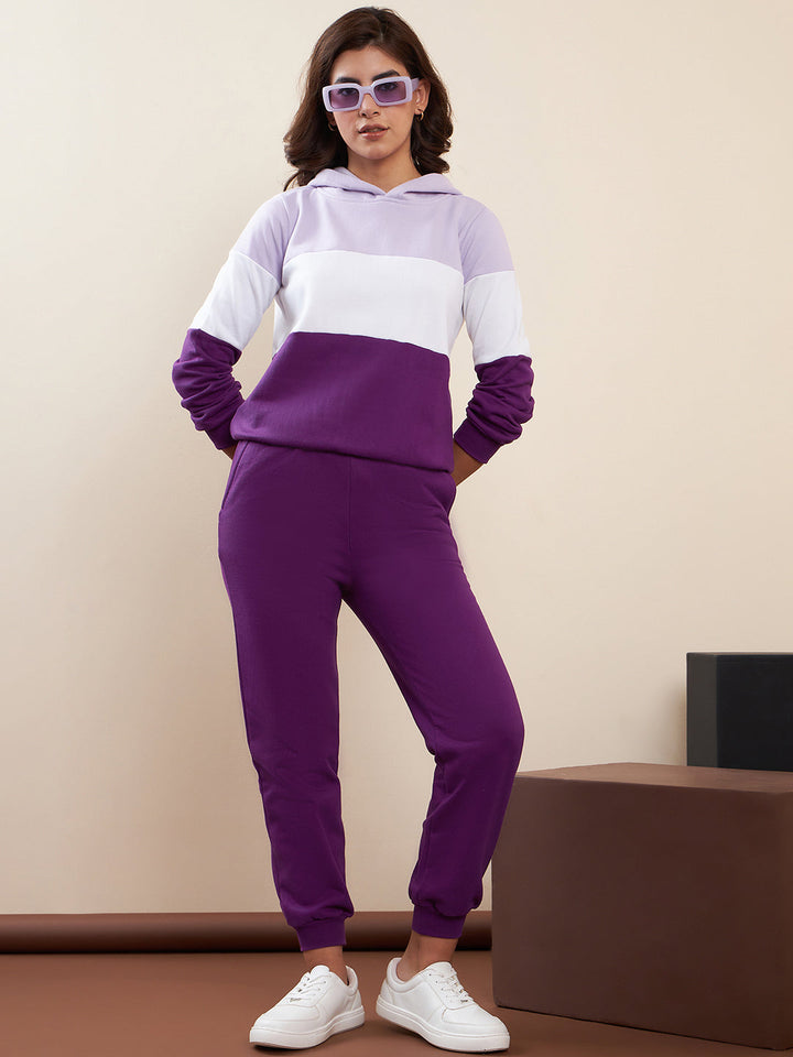 Purple-&-White-Fleece-Blocked-Hooded-Tracksuit-Set