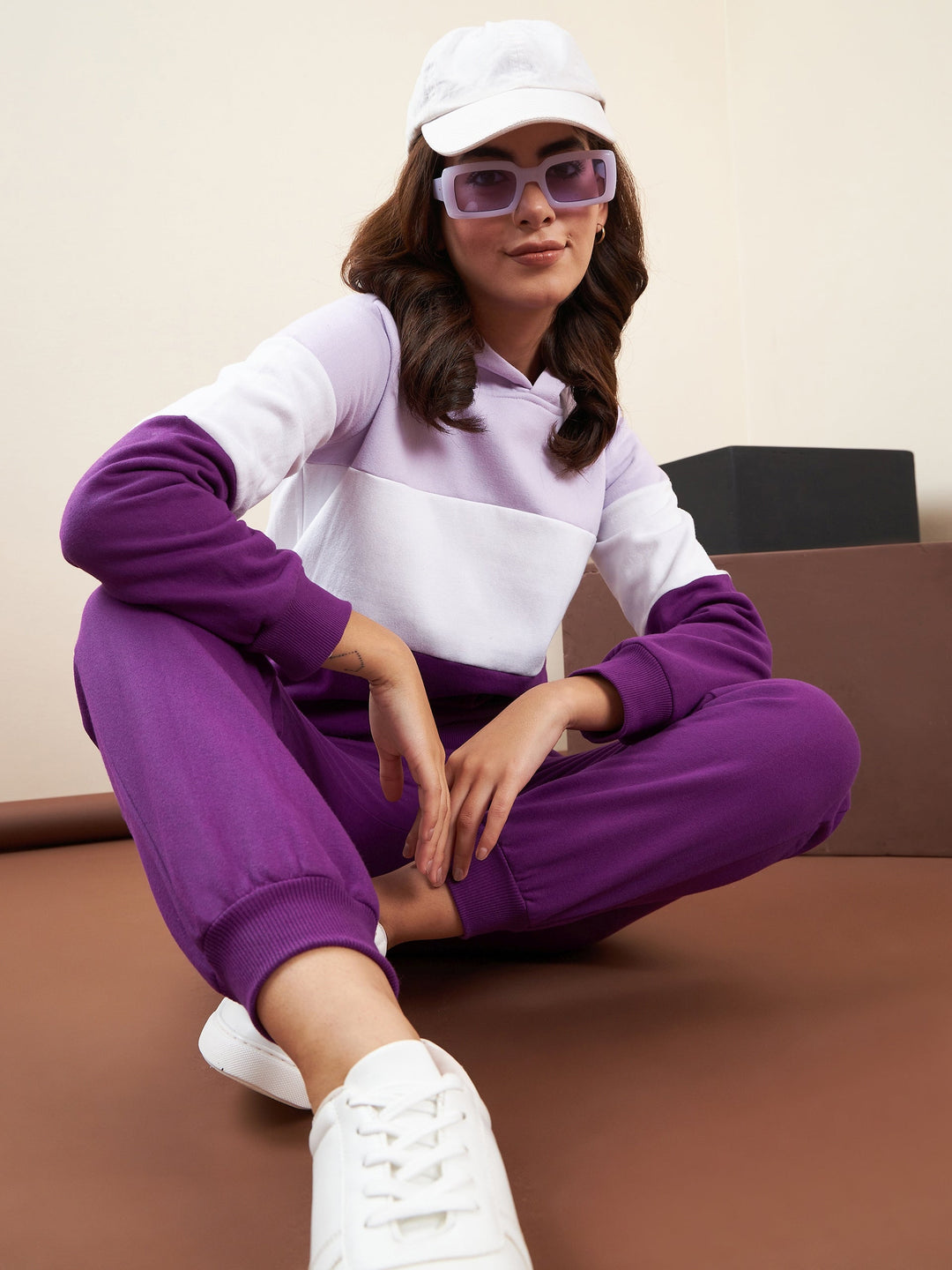 Purple-&-White-Fleece-Blocked-Hooded-Tracksuit-Set