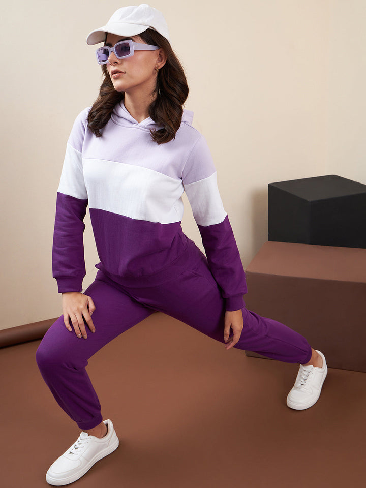 Purple-&-White-Fleece-Blocked-Hooded-Tracksuit-Set