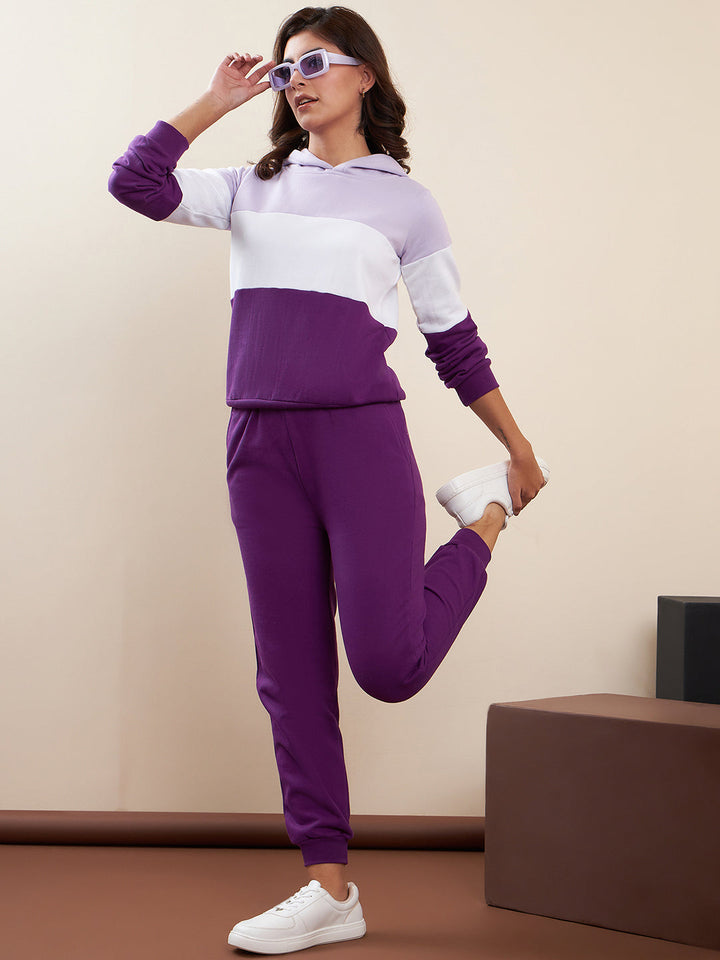 Purple-&-White-Fleece-Blocked-Hooded-Tracksuit-Set