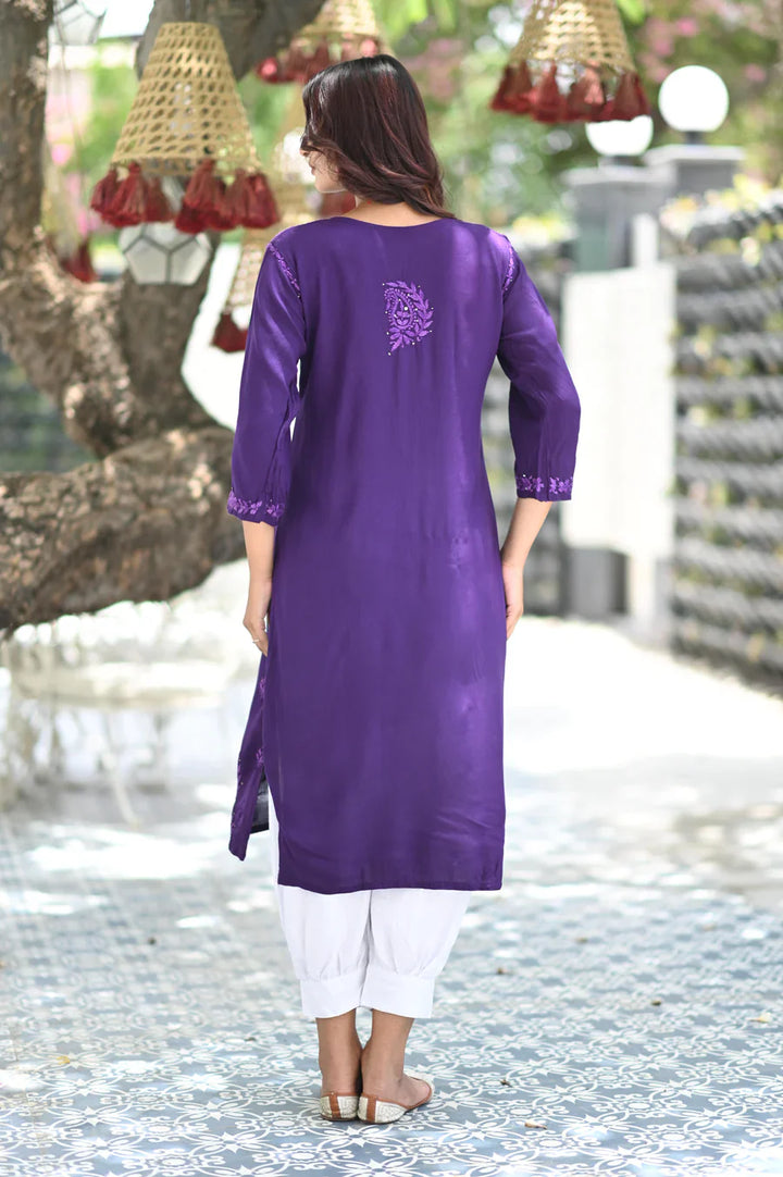 Purple Bloom Rayon Chikankari Mukaish Kurta