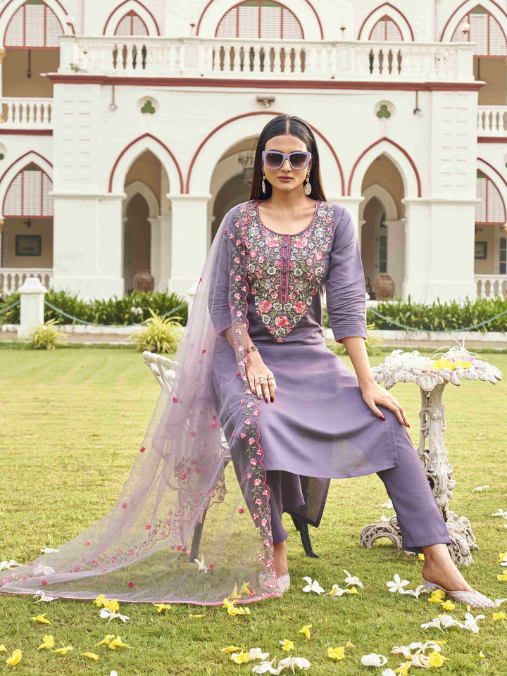 Purple-Chanderi-Floral-Embroiderywork-Kurta-Set