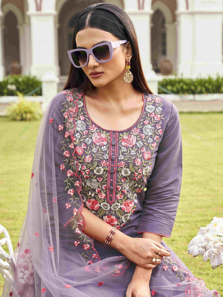 Purple-Chanderi-Floral-Embroiderywork-Kurta-Set