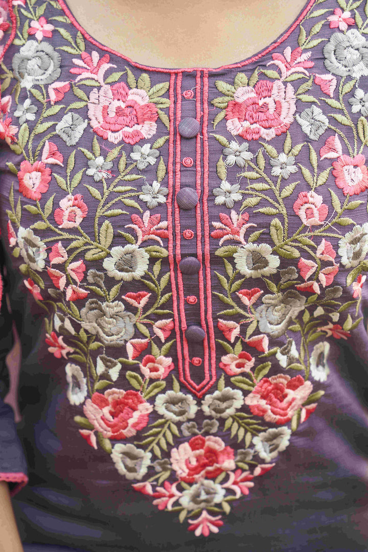 Purple-Chanderi-Floral-Embroiderywork-Kurta-Set