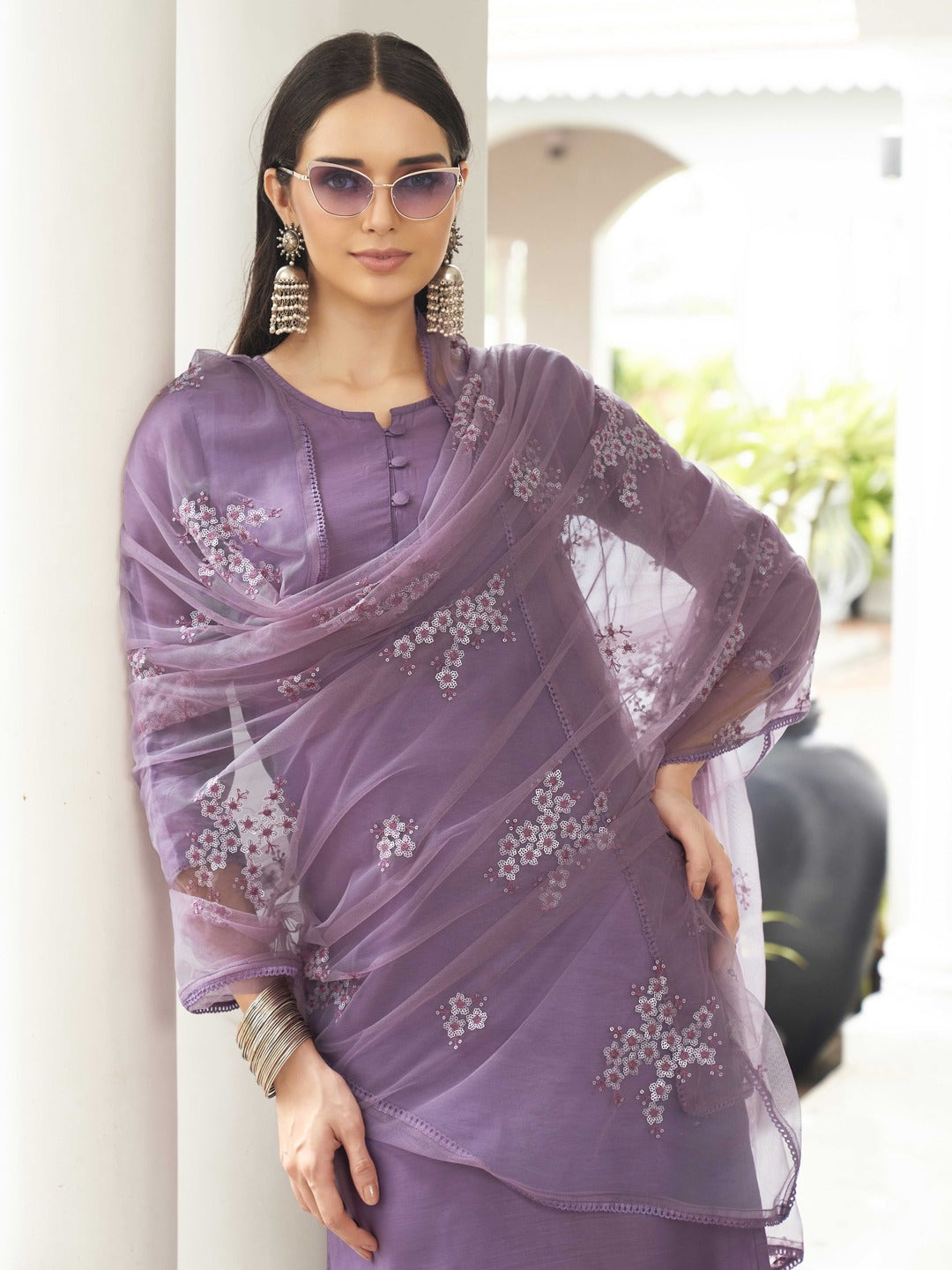 Purple-Poly-Silk-Kurta-And-Pant-With-Dupatta-