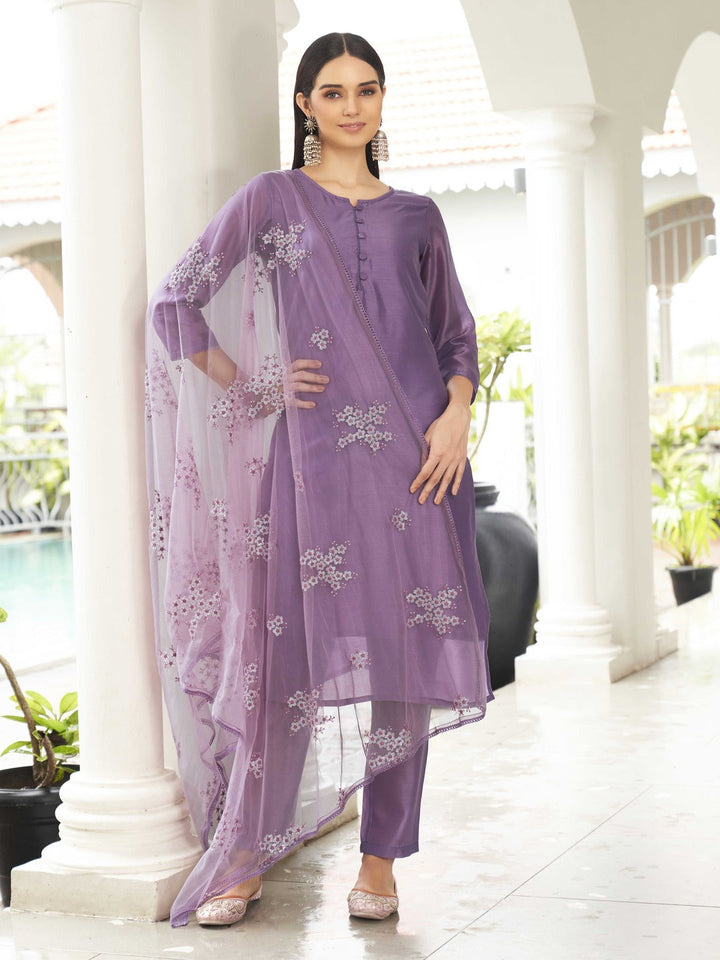 Purple-Poly-Silk-Kurta-And-Pant-With-Dupatta-