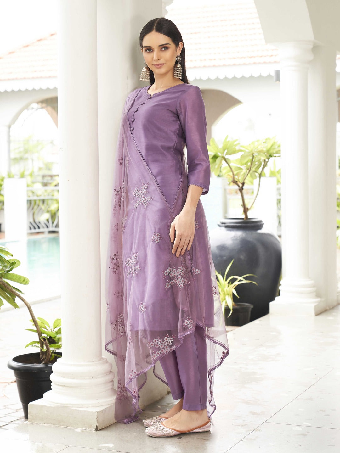 Purple-Poly-Silk-Kurta-And-Pant-With-Dupatta-