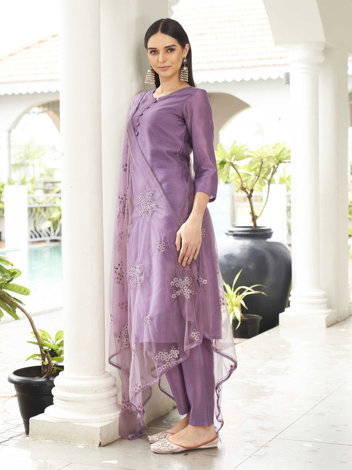 Purple-Poly-Silk-Kurta-And-Pant-With-Dupatta-