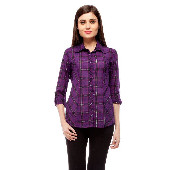 Purple-Polyester-Check-Shirt