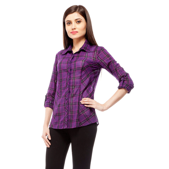 Purple-Polyester-Check-Shirt