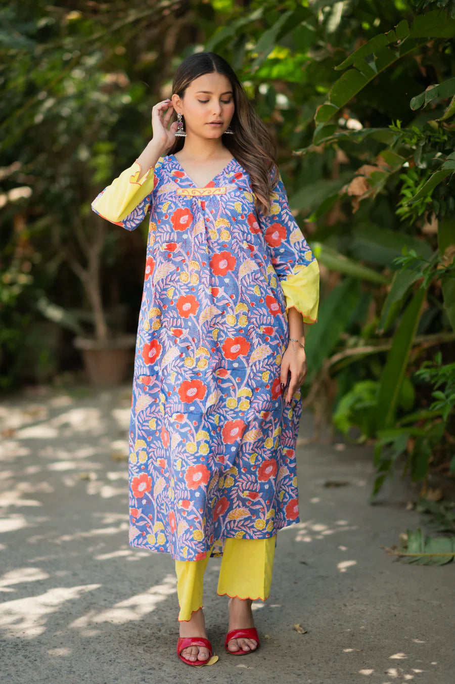 Purple-Pure-Cotton-Handblock-2-Piece-Kurta-Set