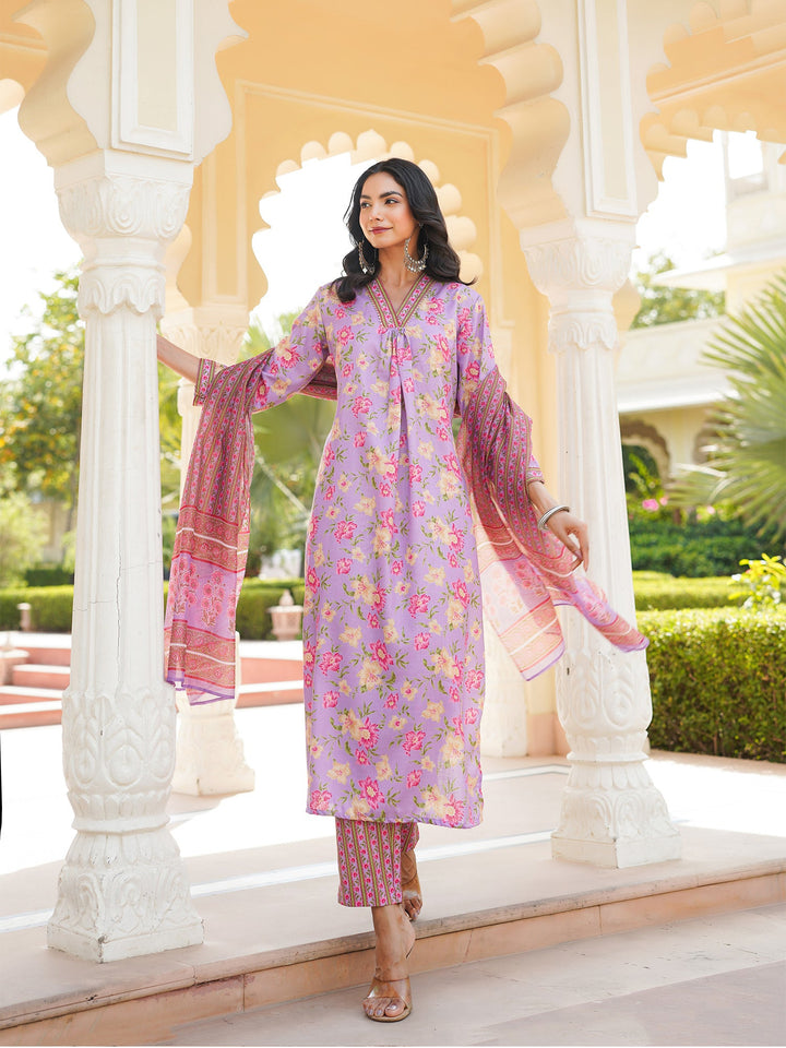 Purple-Rayon-Blend-Floral-Printed-Straight-Kurta-3-Piece-Kurta-Set