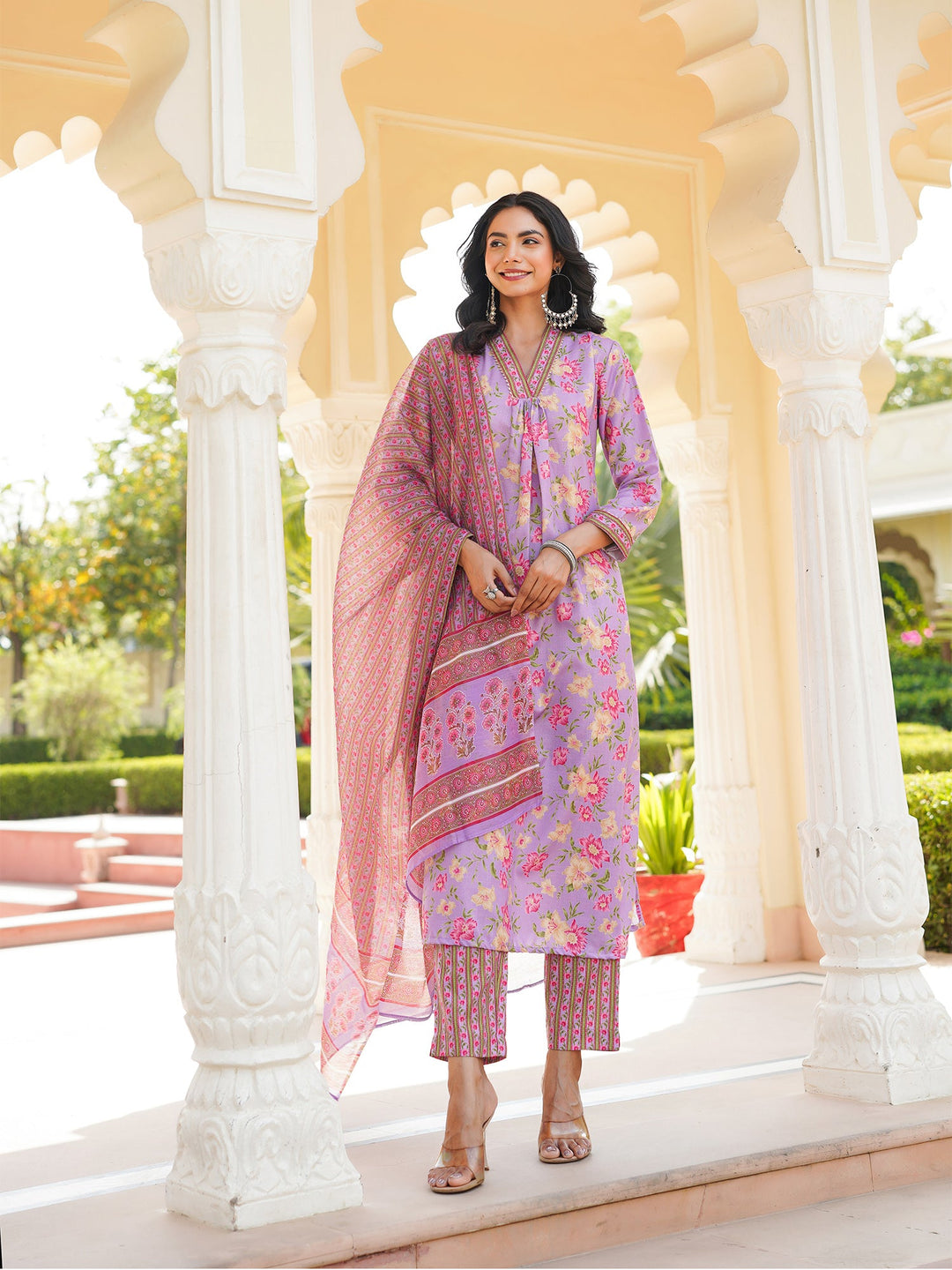 Purple-Rayon-Blend-Floral-Printed-Straight-Kurta-3-Piece-Kurta-Set