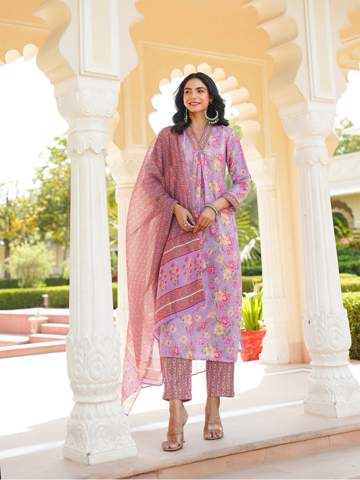Purple-Rayon-Blend-Floral-Printed-Straight-Kurta-3-Piece-Kurta-Set
