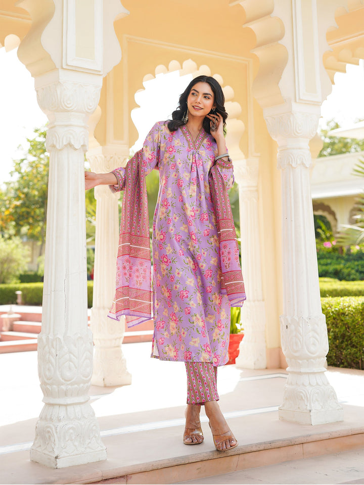 Purple-Rayon-Blend-Floral-Printed-Straight-Kurta-3-Piece-Kurta-Set