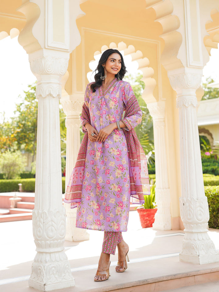 Purple-Rayon-Blend-Floral-Printed-Straight-Kurta-3-Piece-Kurta-Set