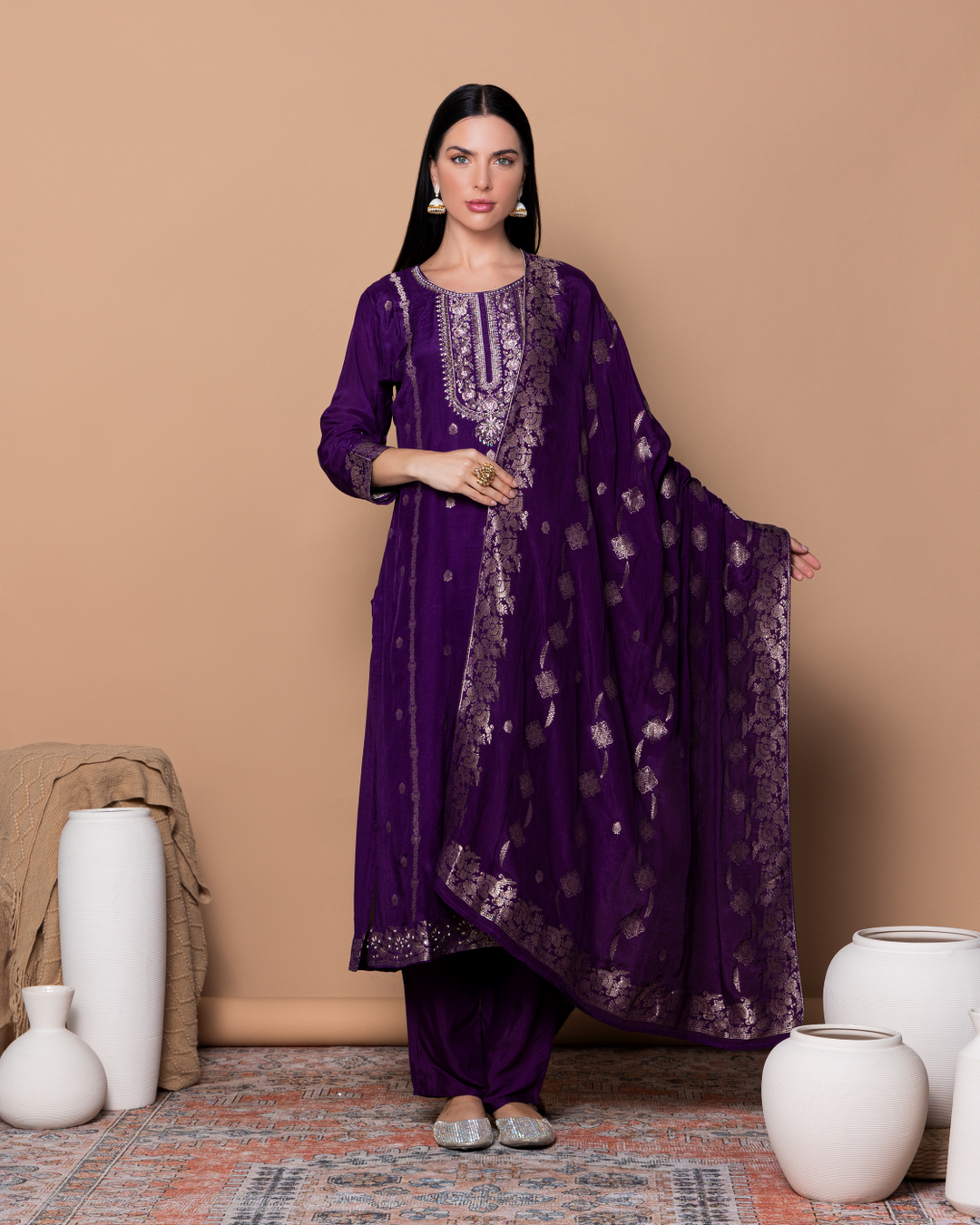 Purple Silk Kurta Set