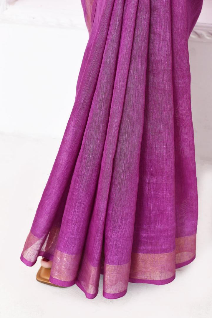Purple-Tussar-Linen-Handloom-Saree-With-Woven-Zari-Pallu