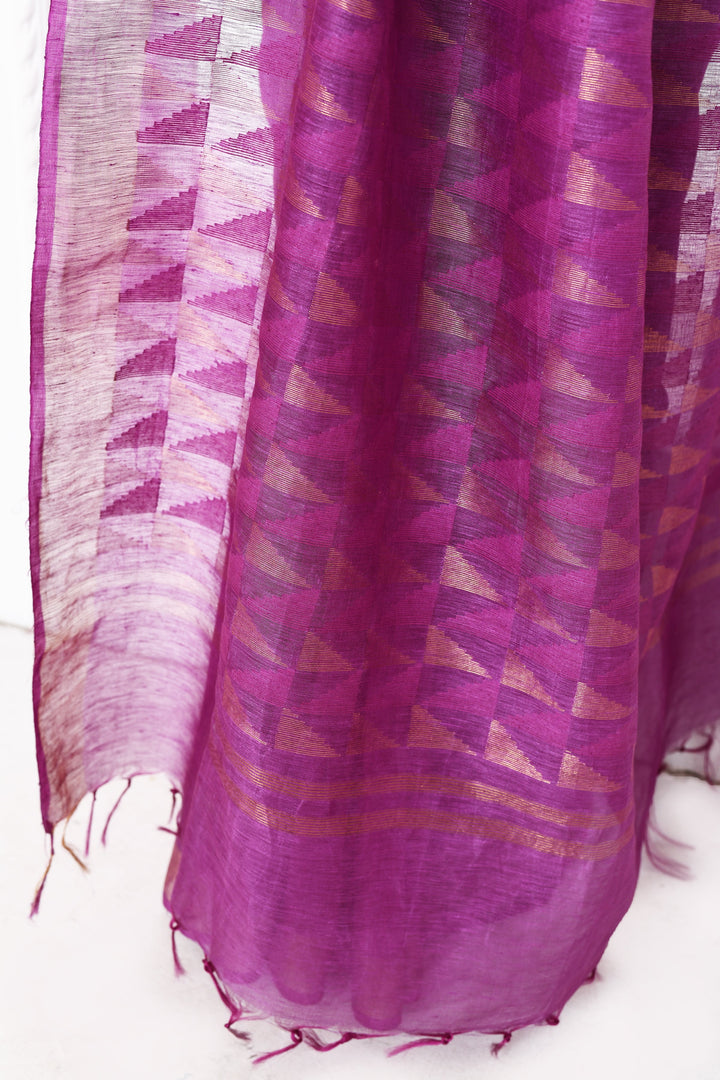 Purple-Tussar-Linen-Handloom-Saree-With-Woven-Zari-Pallu