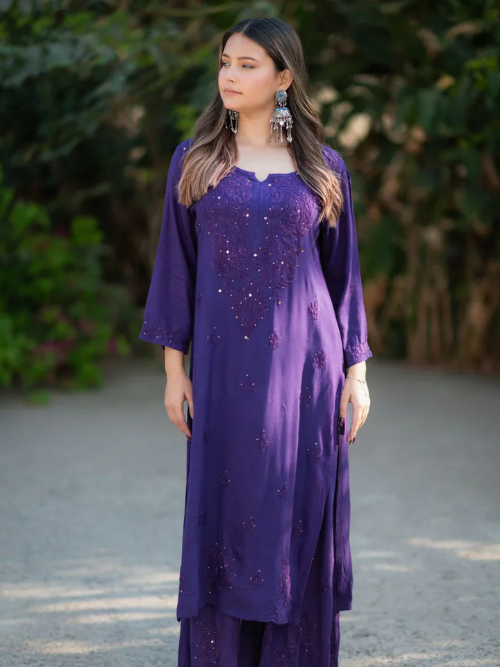 Purple-Viscose-Blossom-Mukaish-2-Piece-Kurta-Set