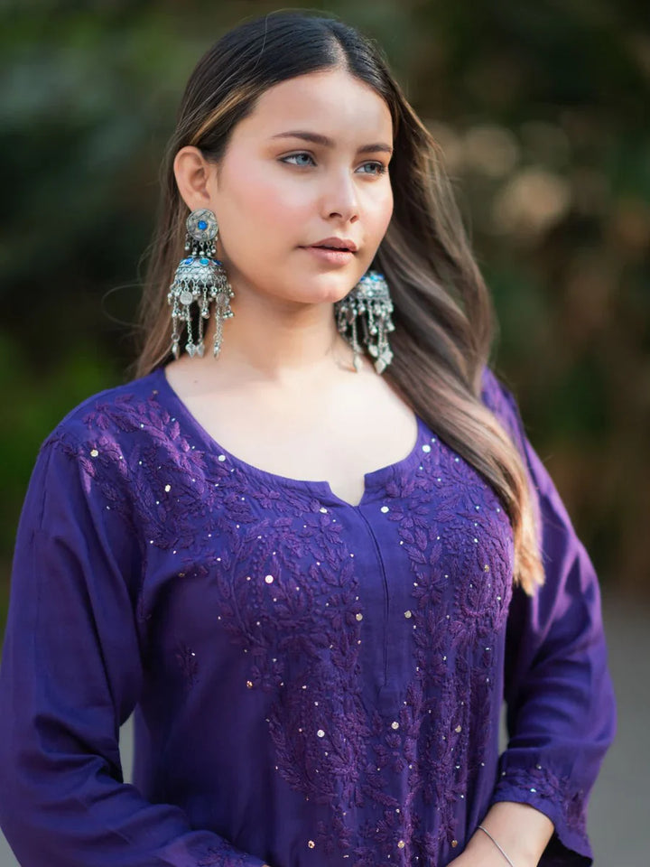 Purple-Viscose-Blossom-Mukaish-2-Piece-Kurta-Set
